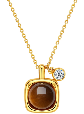 周六福焦糖方块项链女美拉德几何链坠S925银复古设计感本命年礼物