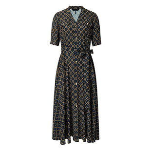 BCBG 2025春夏  慢人风四叶草经典印花优雅收腰中长短袖连衣裙