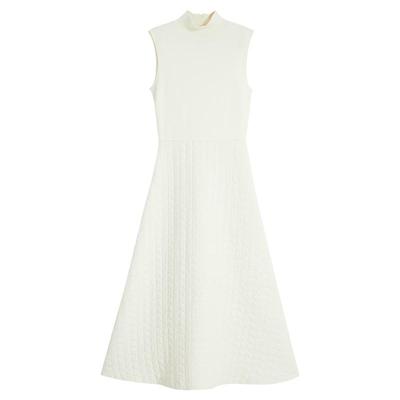 YINER音儿女装冬季绵羊毛拼接针织假两件白色连衣裙