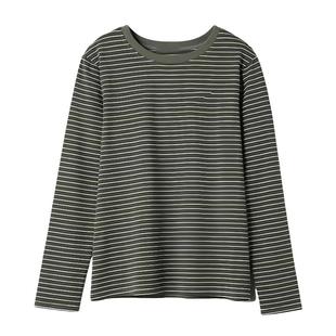 胖mm大码宽松条纹显瘦长袖t恤女中年妈妈秋装内搭纯棉打底衫上衣