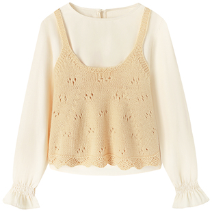 慕兔针织吊带背心叠穿长袖衬衫两件套女2026春季新款甜美俏皮套装