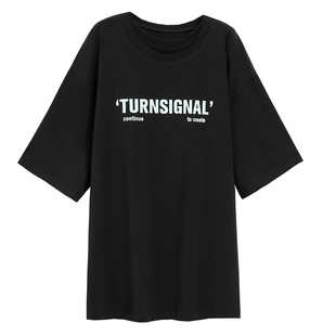 Turn Signal潮牌中长款短袖T恤女夏2026新款宽松休闲纯棉T恤裙