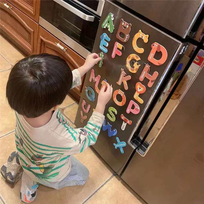 儿童动物冰箱磁性贴可吸黑板早教英语单词字母水果数字磁力玩具