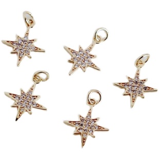 14K包金镀金保色八芒星微镶锆石配件diy星星吊坠吊饰耳饰耳环配件
