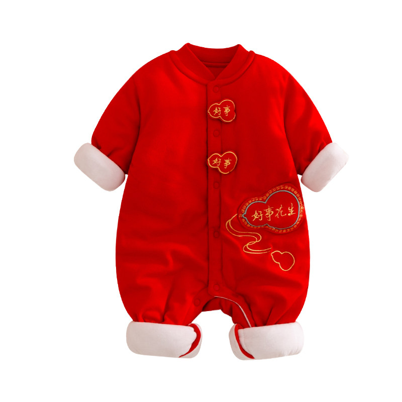 特价婴儿连体衣秋冬季夹棉服宝宝衣服大红色过年喜庆拜年服新年装