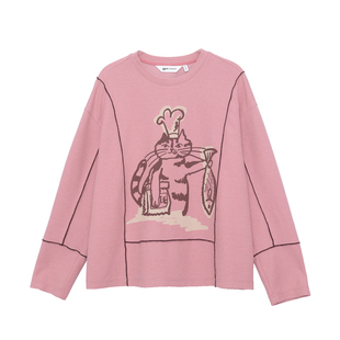 MOVEUP幻走2025秋季新款.FUN系列撞色圆领猫咪印花短款长袖t恤女