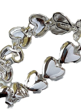 钛钢镀白金爱心拼接手链