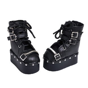 正版bjd四分娃娃人偶鞋子诗织脚板黑色靴百搭高帮鞋系带皮鞋娃GUY