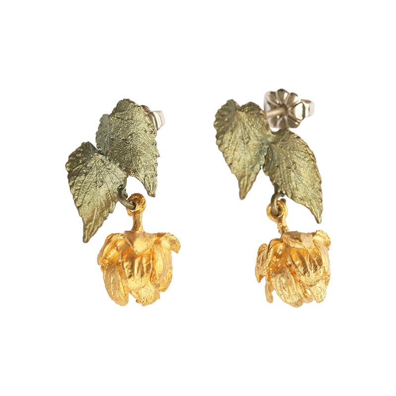 雅致复古啤酒花耳钉手工植物珠宝