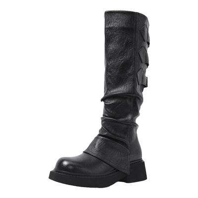 华耐加绒英伦风时装长筒靴