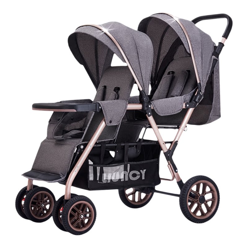 liuncy双胞胎推车可坐躺前后坐二胎双人轻便折叠可拖行婴儿手推车
