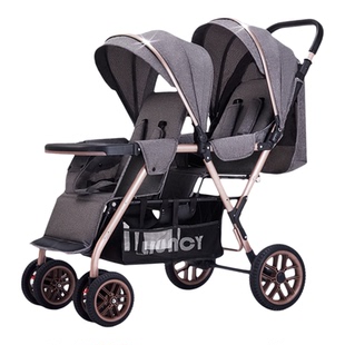 liuncy双胞胎推车可坐躺前后坐二胎双人轻便折叠可拖行婴儿手推车
