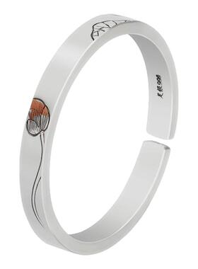 芙蓉方镯足银999手工银手镯学生开口时尚简约民族玫瑰花手环女款