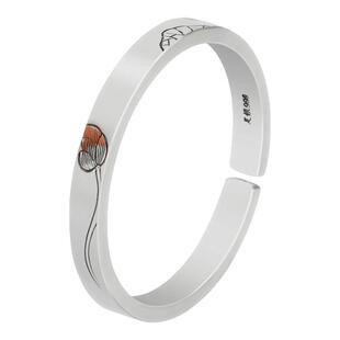 芙蓉方镯足银999手工银手镯学生开口时尚简约民族玫瑰花手环女款