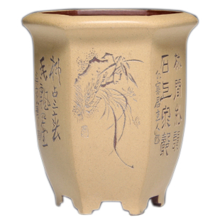 宜兴紫砂花盆微型纯手工精品无求玉人刻绘原矿清水泥粉桨本山绿泥