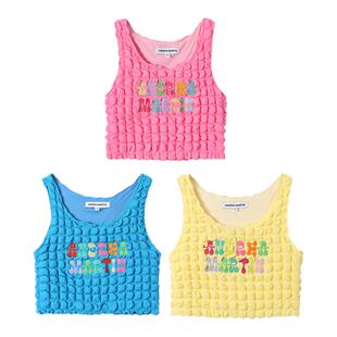 【卢昱晓同款】ANDREA MARTIN 夏泡泡肌理字母刺绣短款背心