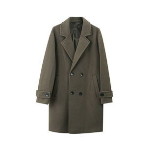 男士呢外套2025冬季新款极简风双排扣男中长款百搭高级感呢大衣