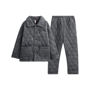 芬腾男士睡衣冬季珊瑚绒三层夹棉加厚保暖套装抗静电法兰绒家居服