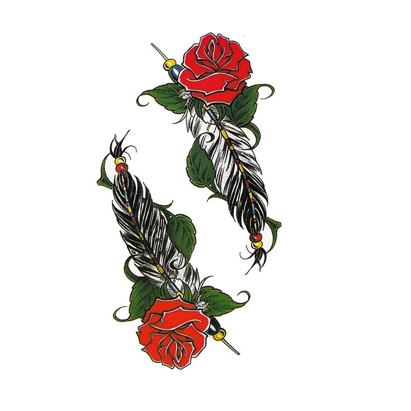 羽毛玫瑰花纹身贴防水女持久暗黑系仿真肚子剖腹产遮疤痕花臂贴纸