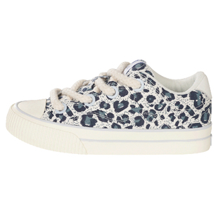 顽刻ollieskate深蓝豹纹米白色校园风帆布拼接休闲男女国潮滑板鞋
