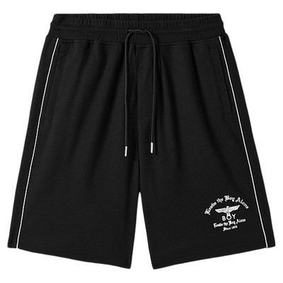 BOYLONDON夏季男女同款刺绣重磅休闲潮牌运动风抽绳中裤N14003