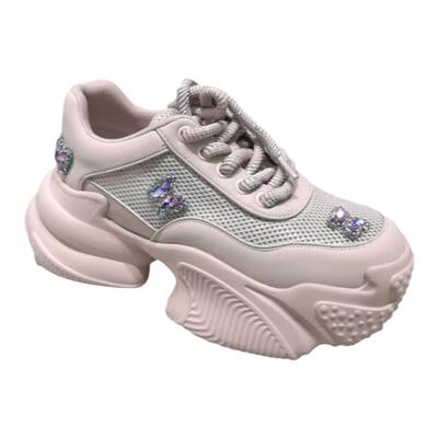 2025夏季真皮女鞋水钻超轻厚底老爹鞋ins慢跑鞋百搭运动休闲鞋子