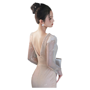 高端晚礼服轻奢法式宴会主持人气质惊艳订婚连衣裙2025新娘敬酒服