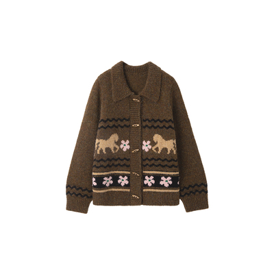 时然大码复古撞色针织衫毛衣外套