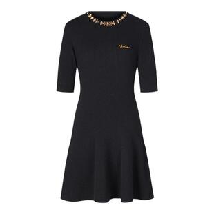 HERLIAN 秋季新品女士手工装饰扣半袖针织连衣裙