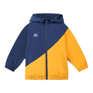 Mizuno美津浓儿童连帽外套防水拼色薄款春秋新款防风男女中大童