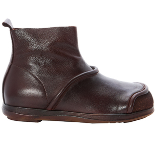 平底马丁靴女款春秋短筒妈妈鞋真皮大头韩系小裸靴软底女式短靴子