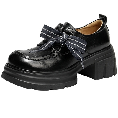 森达厚底乐福鞋女鞋26春新款商场同款英伦风牛津鞋黑色单鞋XXY01