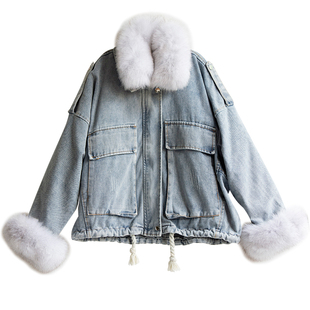 清仓 黑色牛仔羽绒服内胆可拆卸羽绒服 小个子派克羽绒外套女