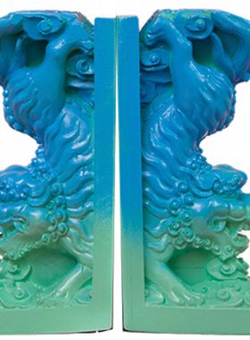 青绿渐变麒麟书挡新中式