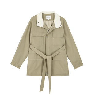 BLANK LABEL斜纹风衣女秋季新款工装风拼皮领四口袋休闲夹克外套