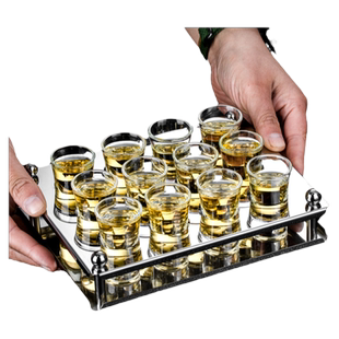 酒吧Ktv不锈钢子弹杯套装玻璃白酒杯架shot小洋酒杯一口杯