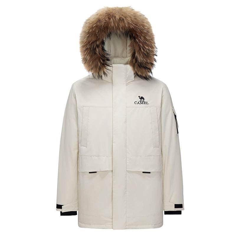 骆驼女装大毛领羽绒服2025冬季户外工装加厚保暖防寒情侣同款外套