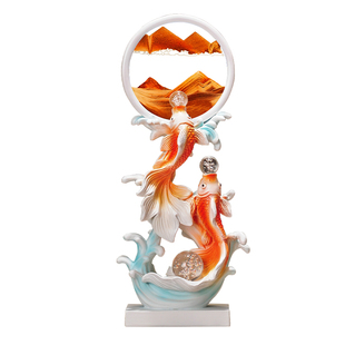 年年有鱼锦鲤流沙画摆件高档玄关电视柜壁龛装饰乔迁新居礼物软装