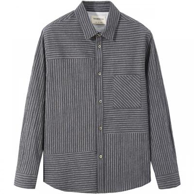 流石男装设计感条纹长袖衬衫衬衣