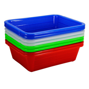 加厚加密长方形塑料筐厨房洗菜篮漏筐小孔米筛大号收纳周转整理筐