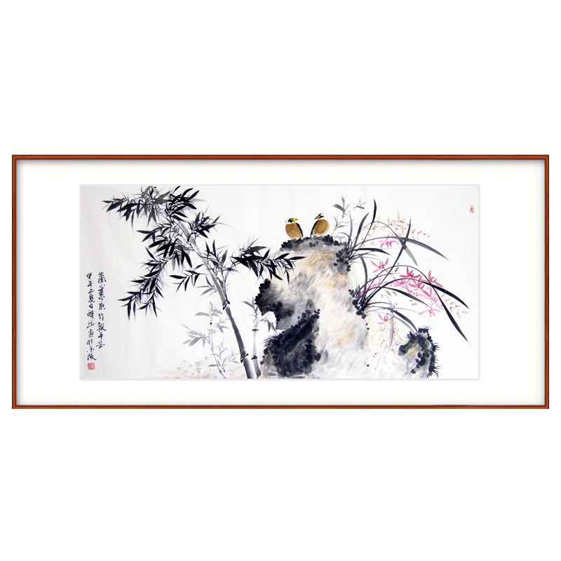 纯手绘餐厅酒店传统水墨兰石国画