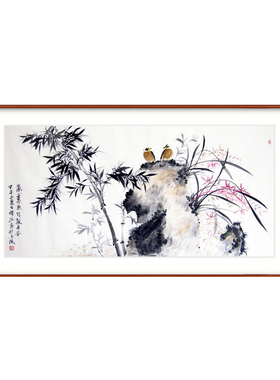 纯手绘餐厅酒店传统水墨兰石国画