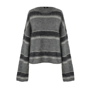 SEEKSIMPLE 绵羊毛桑蚕丝条纹廓形毛衣冬季宽松显瘦柔软针织上衣