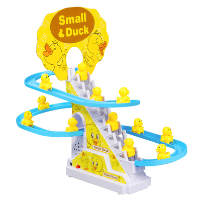 小鸭子爬上楼梯电动轨道滑滑梯
