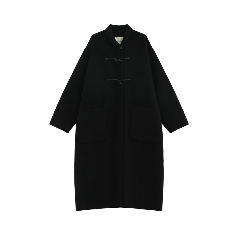 【江城】复古牛角扣亲肤立绒苏力羊毛双面呢立领长款呢大衣-7217