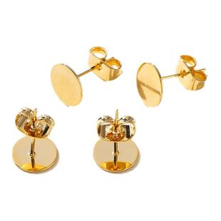 18k金平底耳钉空托S925纯银耳针仿过敏不掉色手工diy耳饰配件材料