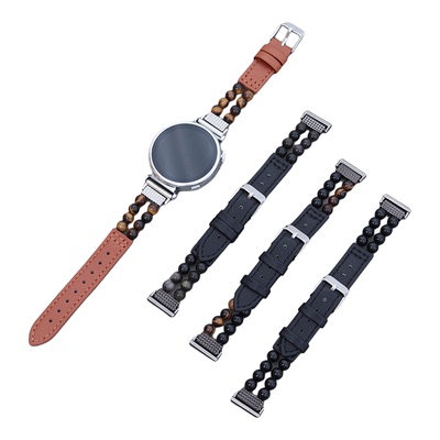 适用华为fit3/4/4pro手表watch gt6/5/4/3虎眼石串珠拼皮个性表带