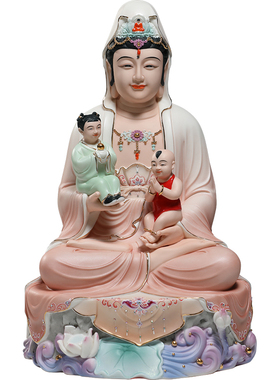佛堂坐岩送子观音锵锵陶瓷中式风