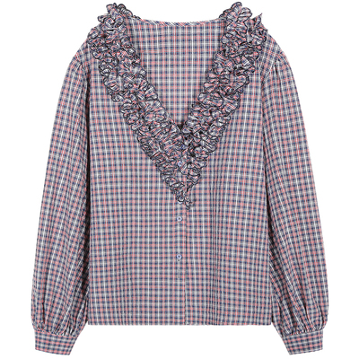 落落狷介长袖格子衬衫女