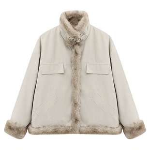 Basic House/百家好甜美减龄毛毛外套女2025冬新款两面穿加厚外套